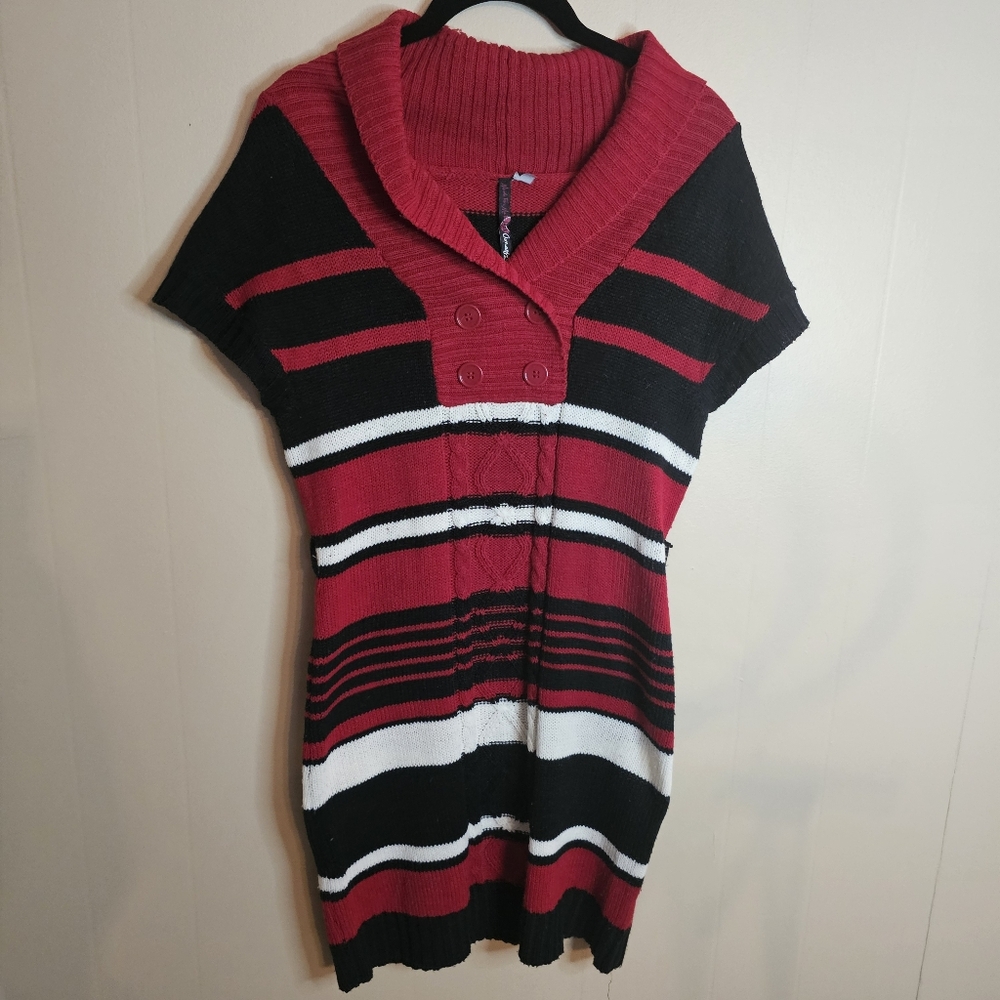 Made For Me To Look Amazing Y2K Red Black & White Striped Knit Sweater Dress